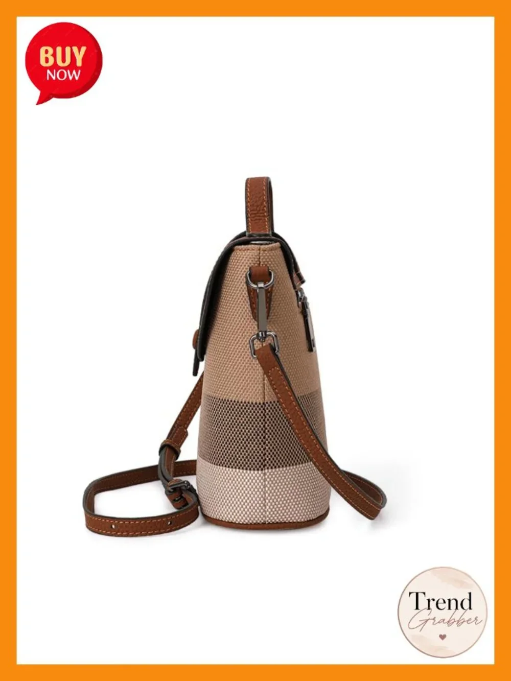 Canvas Stripe Mini Color-Block Shoulder Bag with Leather Trim, Crossbody Bag